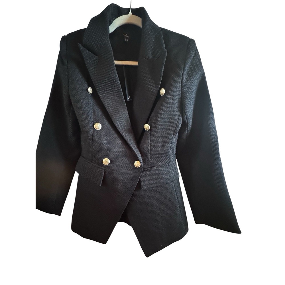 NWT Lulus Black Textured Doubled Breasted Blazer Woman's XS Gold Buttons